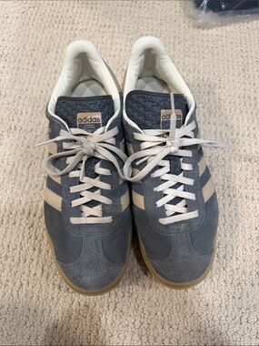 adidas Men’s Gray Suede Sneakers with Cream Stripes